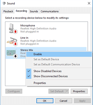 Enable Stereo Mix Windows 10