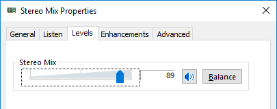 Stereo Mix Volume Level