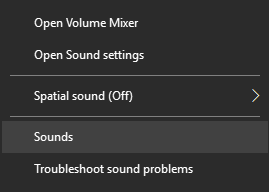 Windows 10 Sounds Menu